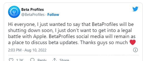 提供 iOS 16 测试版固件下载的网站已关闭