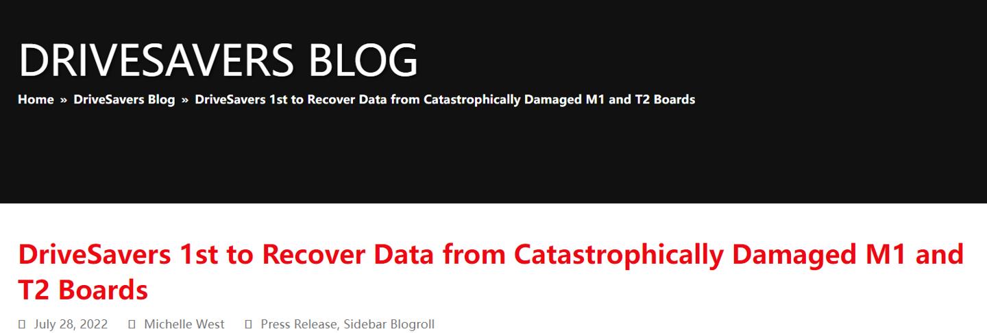 DriveSavers 声称：全球首次成功恢复苹果 M1 芯片设备的加密数据