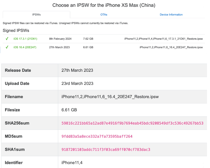 苹果国行 iPhone  XS  Max  降级 iOS  16.4 操作方法