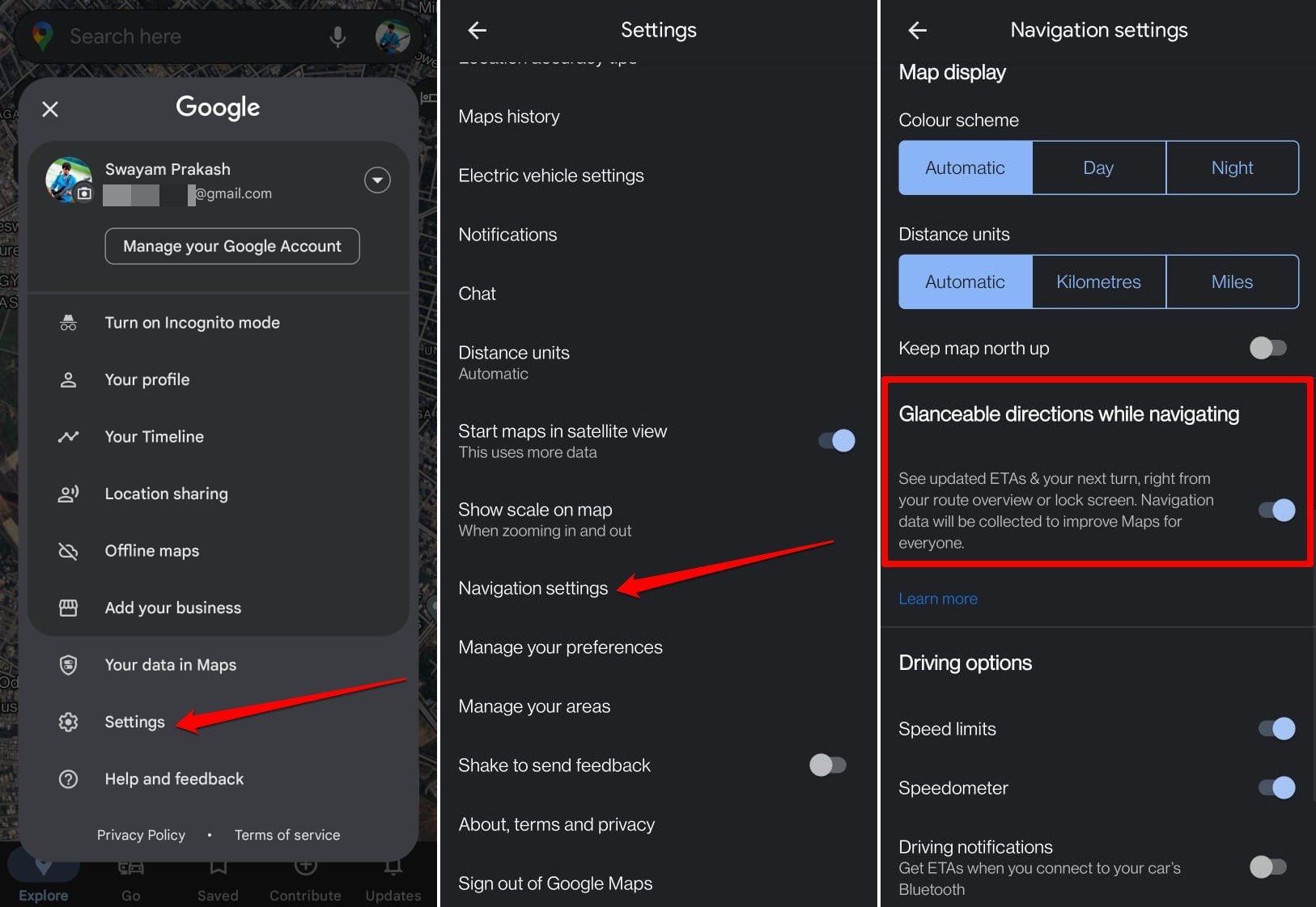 如何在谷歌地图上使用一目了然的方向