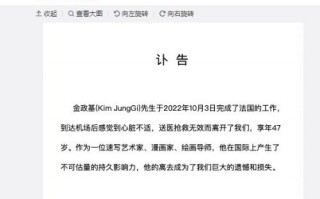 韩国艺术家、漫画家金政基因病去世：年仅47岁