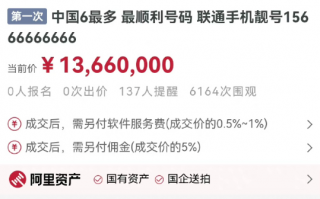 史上最贵手机号？15666666666联通号上线拍卖 1366万起拍