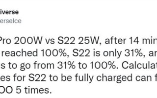 三星Galaxy S22充电速度输给对手：充满1次电时间iQOO 10 Pro能充5次